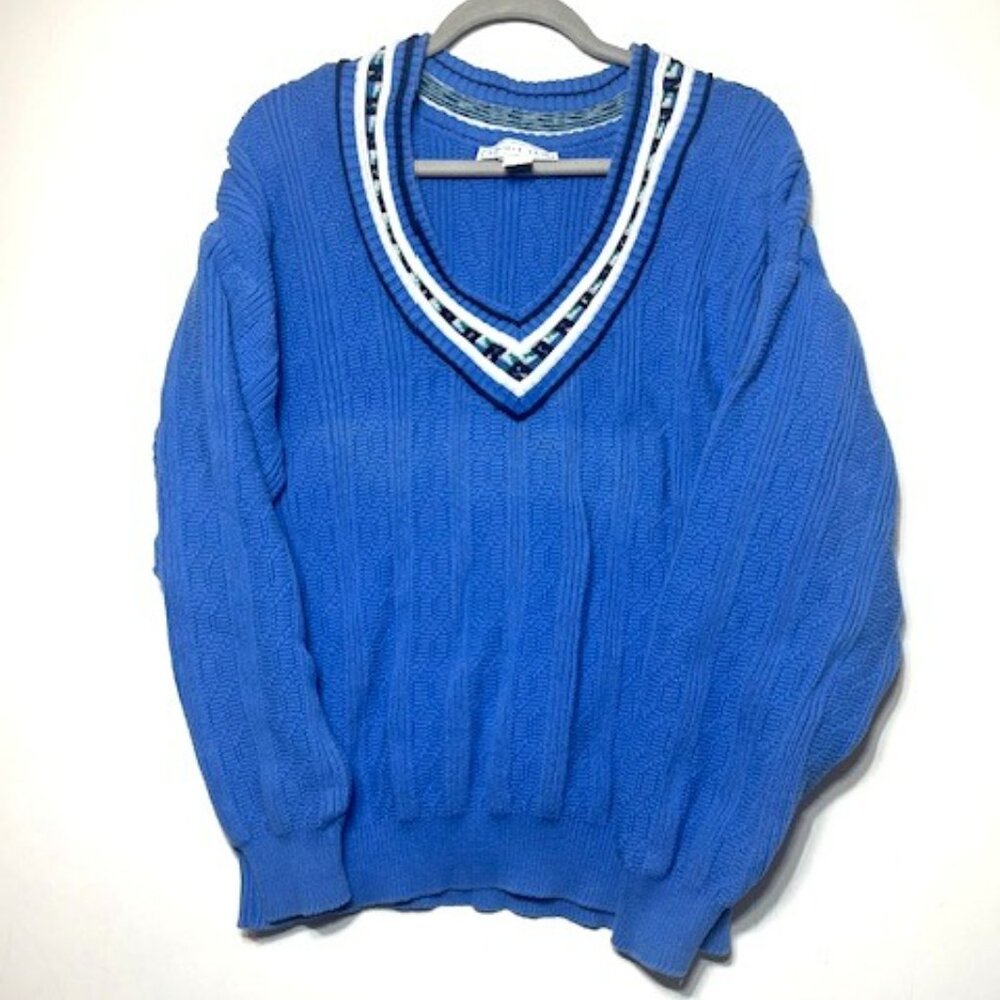 Izod Club Vintage Men's Made in USA Knit READ Criquet V Neck Sweater Sz L